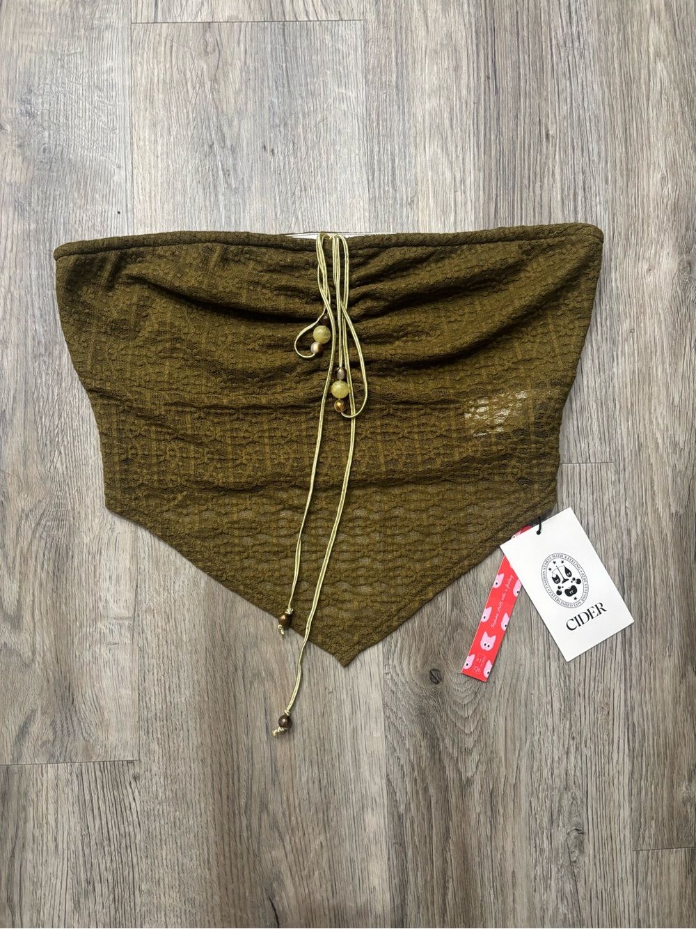 Cider Olive Green Bandana-Style Tube Top with Bead Tie
